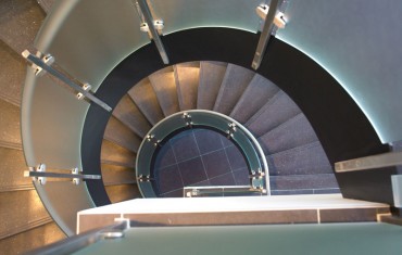 Sanofi Circular Stair with Stainless and Glass Railing