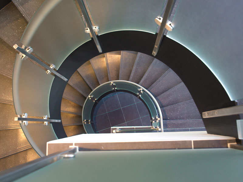 Sanofi Circular Stair with Stainless and Glass Railing